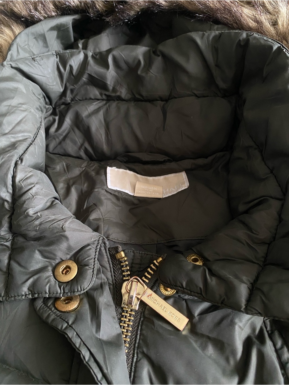 Michael Kors Down Filled Long Puffer Coat Faux Fur Hood Black Size L Excellent - Picture 4 of 10